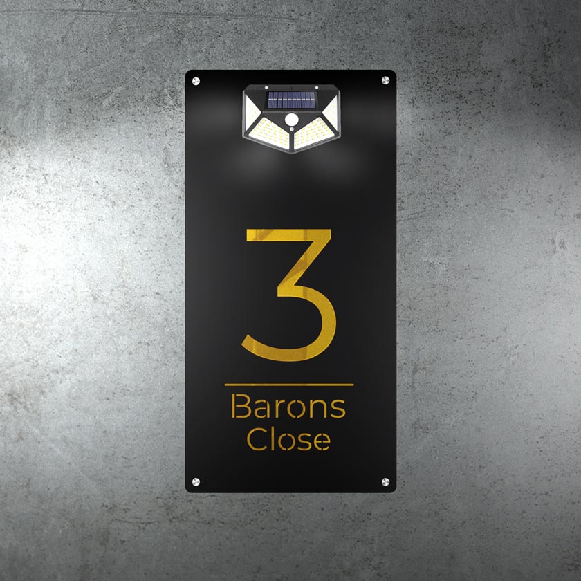 Matte Black solar house number sign