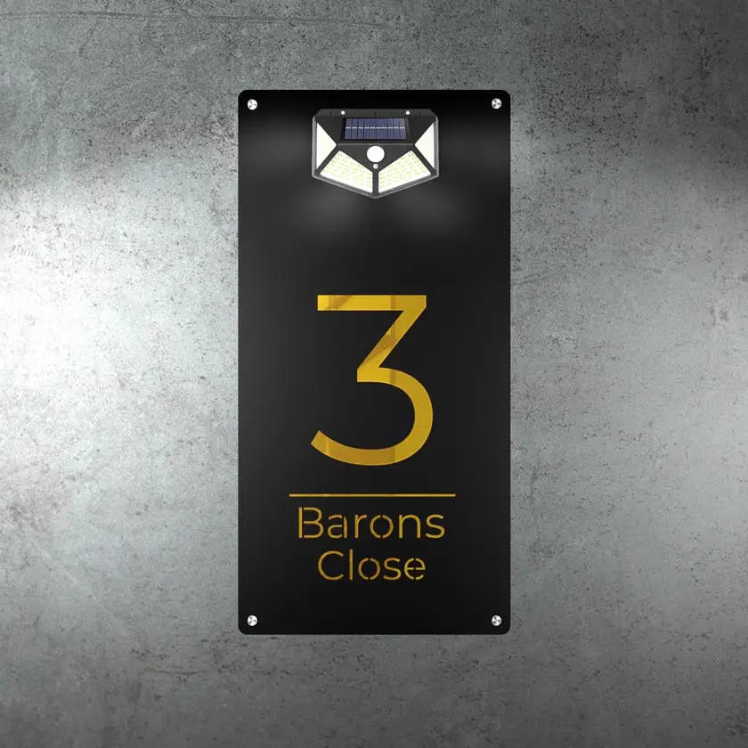 Matte Black solar house number sign