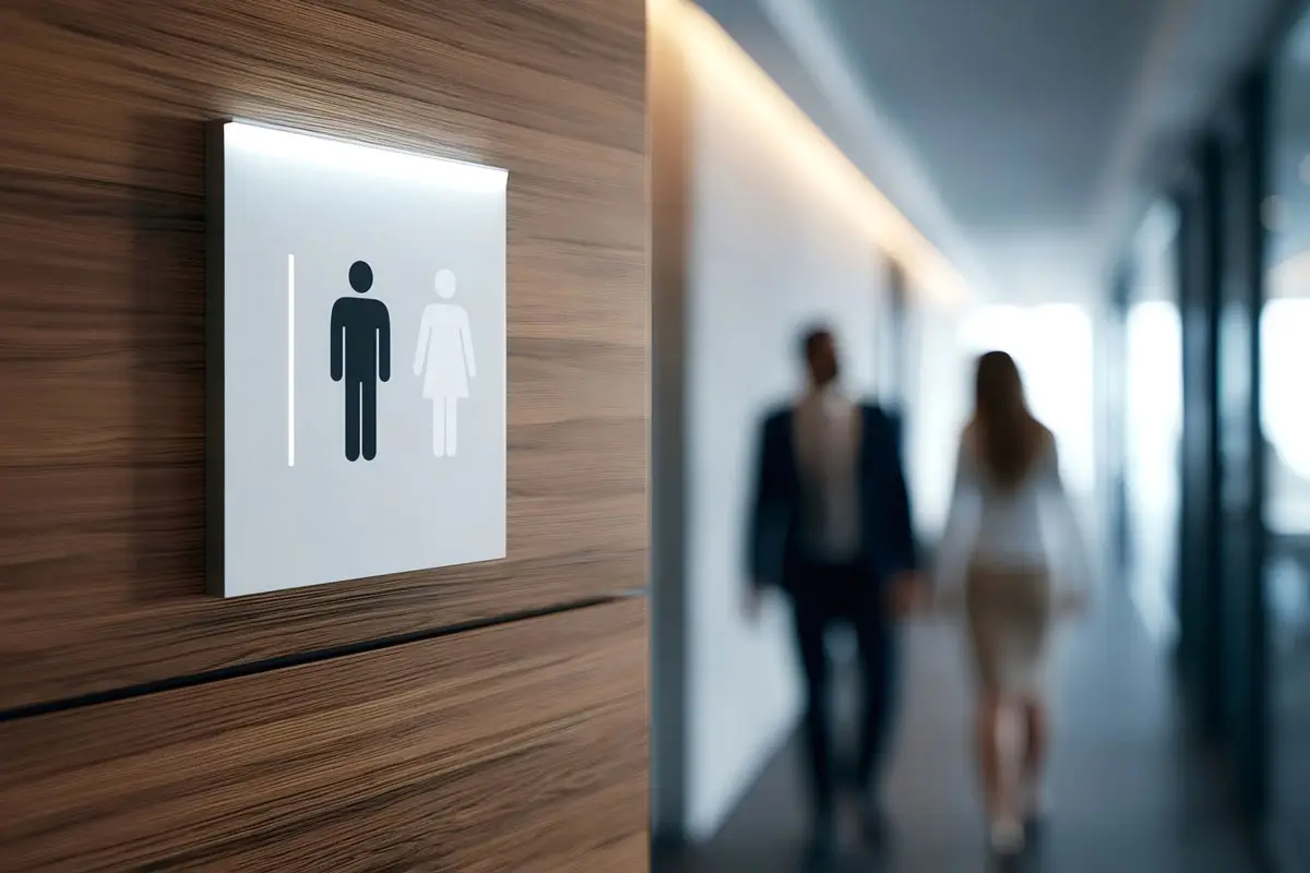 modern ladies toilet sign design styles: minimalist single line, abstract silhouette, and elegant flowy lines